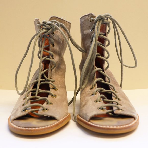 Jeffrey Campbell Cos Taupe Suede Lace-Up Booties 9 - Picture 4 of 16